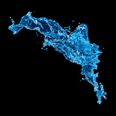 Wall Mural - blue water splash isolated on black background