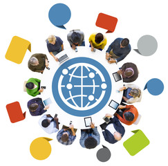 Fototapete - Group of People Using Devices with Globe Symbol