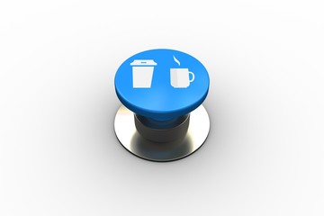 Poster - Composite image of disposable cup and mug graphic on button