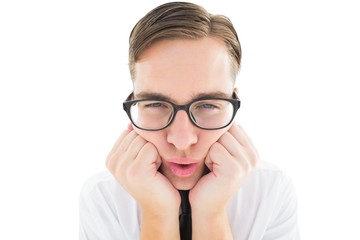 Poster - Geeky hipster falling asleep on hands