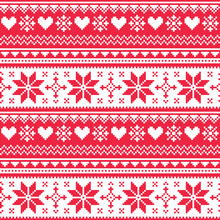 Nordic Seamless Knitted Christmas Red Heart Pattern