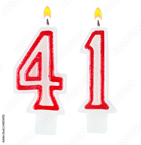 Poster Birthday candles number forty one isolated on white background