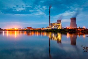 power plant by night