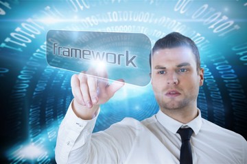 Aufkleber - Businessman pointing to word framework