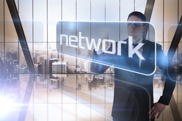 Aufkleber - Businessman presenting the word network
