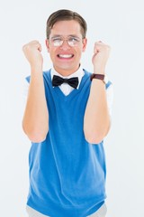 Poster - Geeky hipster cheering at camera