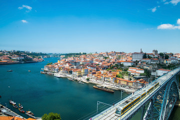 View of the historic city of Porto, Portugal with the Dom Luiz b