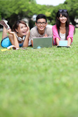 Sticker - Happy College students using computer