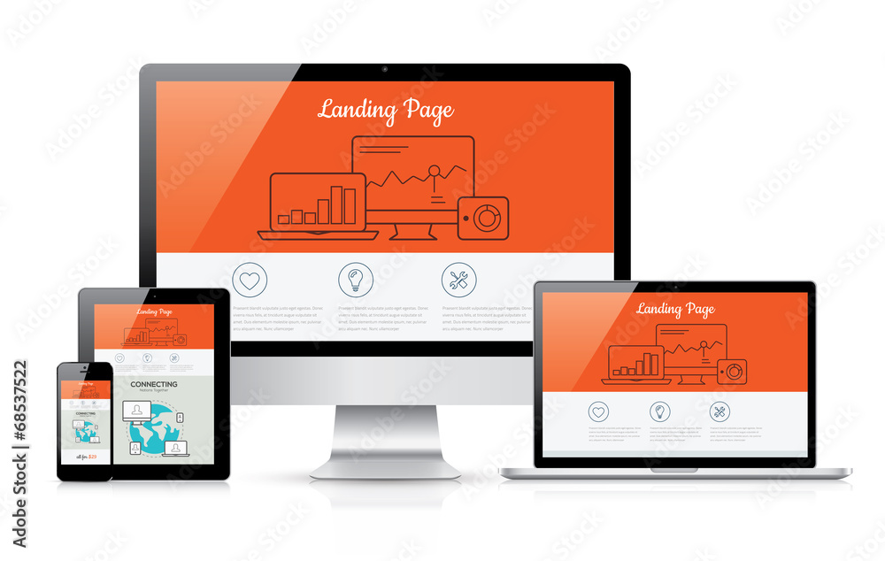 Responsive landing page development vector template illustration Stock ...