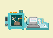 Flat Illustration Of 3D Printing Concept. Vector And Raster