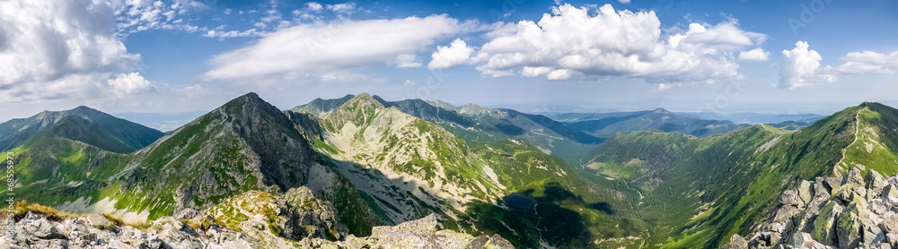 Panorama from the mountain top - West Tatras, Slovakia - obrazy, fototapety, plakaty 