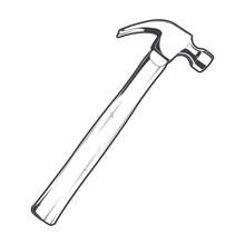 Wooden Hammer Isolated On A White Background. Line Art