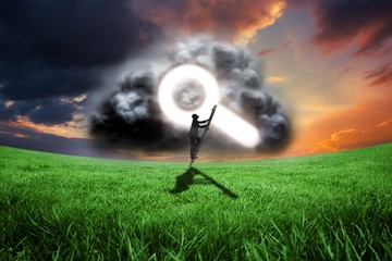 Aufkleber - Composite image of businessman climbing up ladder
