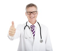 Smiling Medical Doctor Showing Thumbs Up Hand