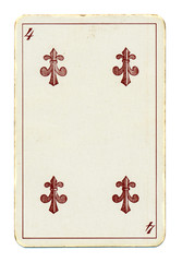 ancient playing card with number four and line