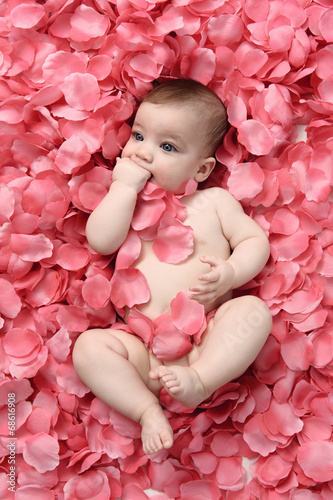 Plakat Mała dziewczynka na różanych płatkach