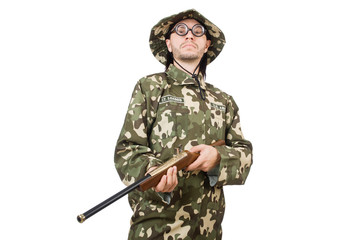 Funny soldier isolated on the white