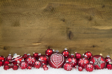 Fototapete - Hintergrund Holz mit Weihnachtsdekoration in Rot