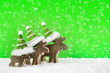 canvas print picture - Weihnachten: Hintergrund in Grün mit drei Rentieren