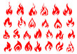 Red fire icons and pictograms set