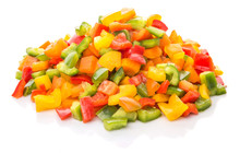 Colorful Mix Chopped Capsicums Over White Background