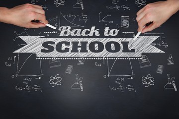 Poster - Composite image of multiple hands writing with chalk