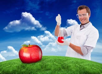 Poster - Composite image of young scientist working with a beaker