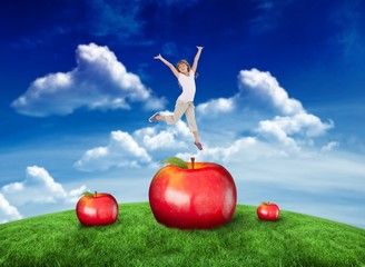 Poster - Composite image of happy girl jumping