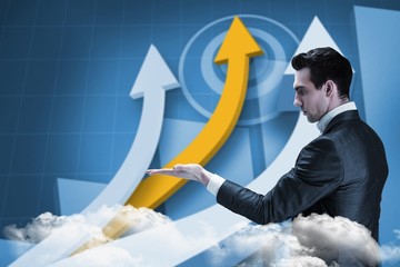 Poster - Composite image of businessman presenting with hand