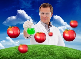 Poster - Composite image of young scientist working with a beaker