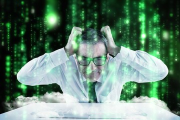 Poster - Composite image of stressed businessman using a keyboard