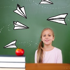 Poster - Composite image of red apple on pile of books