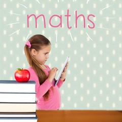 Poster - Maths against red apple on pile of books