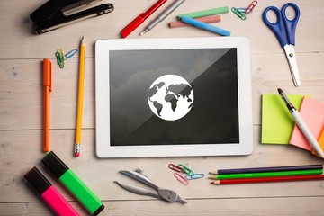 Poster - Composite image of digital tablet on students desk