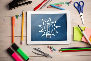 Poster - Composite image of digital tablet on students desk
