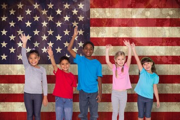 Poster - Composite image of elementary pupils smiling and waving