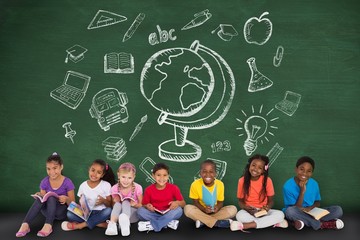 Poster - Composite image of cute pupils smiling at camera with books