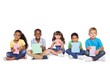 © WavebreakMediaMicro - Cute children sitting and holding colour paper