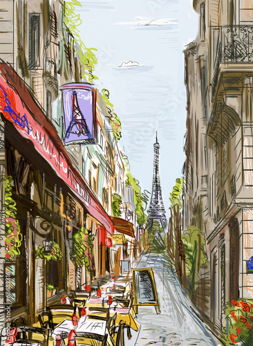 Naklejka na szybę Street in paris - illustration