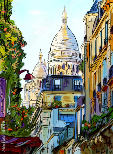 Fototapeta na wymiar Street in paris - illustration