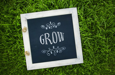 Wall Mural - inspirational chalk board on the grass with word 