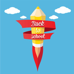 back to school illustration with rocket pencil