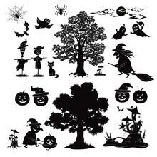 Halloween Objects And Subjects Set Silhouette