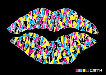 cmyk vector pop art kiss on black background