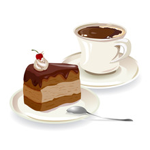 Cup Of Coffee And A Piece Of Cake