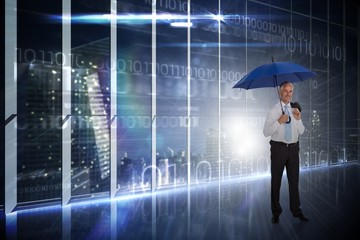 Poster - Composite image of happy businessman holding umbrella