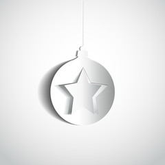 Wall Mural - Christmas ball and star made from papercut on white background,