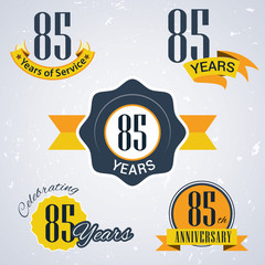 Retro vector stamp celebrating, 85 years of service,Anniversary