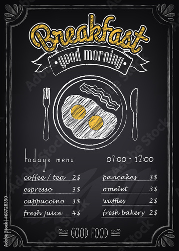 Vintage Poster. Breakfast menu. Fried eggs, beacon Canvas Print