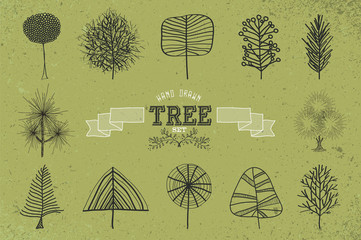 Custom Hand drawn tree icons set